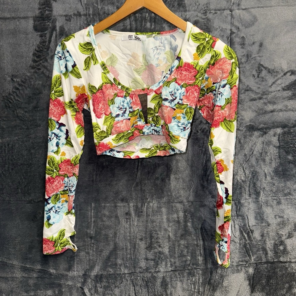 Fit Kitty Women's Medium Floral Velour Crop Top New No Tags 052